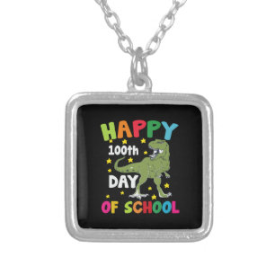 100 Days Of School Trex 100th Day of School  Silver Plated Necklace