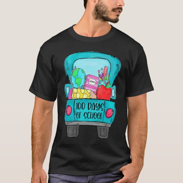 100 Days Of School Truck Pencil Apple Teacher Stud T-Shirt (Front)