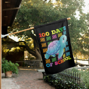 100 Days Of School Turtle Teacher Student House Flag