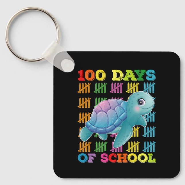 100 Days Of School Turtle Teacher Student Keychain (Front)