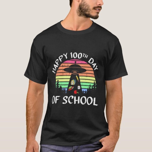 100 Days Of School UFO Alien Abductiion T-Shirt (Front)