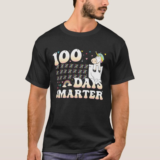100 Days Of School  Unicorn 100 Days Smarter 100th T-Shirt (Front)