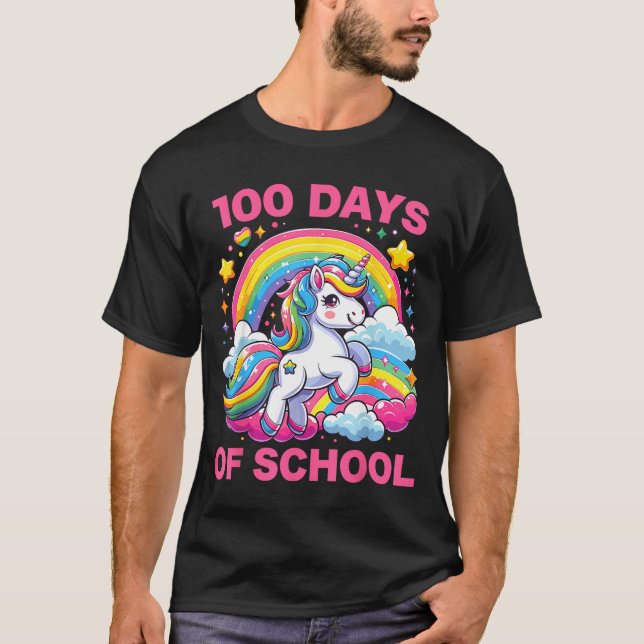 100 Days Of School Unicorn Girls Teacher 100th Day T-Shirt (Front)