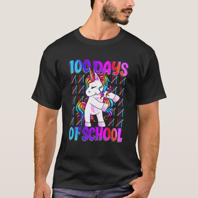 100 Days Of School Unicorn Girls Teacher 100th Day T-Shirt (Front)