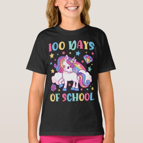 100 Days of School Unicorn Girls Teacher Girl T_Shirt