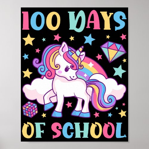 100 Days of School Unicorn Girls Teacher Poster