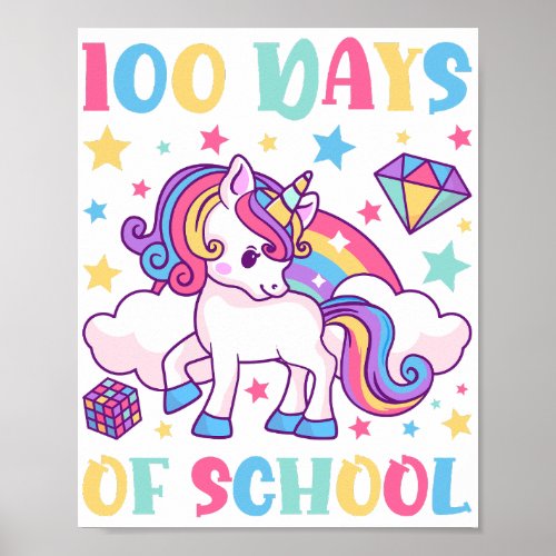 100 Days of School Unicorn Girls Teacher Poster