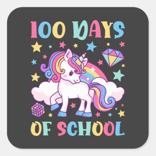 100 Days of School Unicorn Girls Teacher Square Sticker