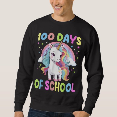 100 Days of School Unicorn Rainbow Teacher Girls T Sweatshirt