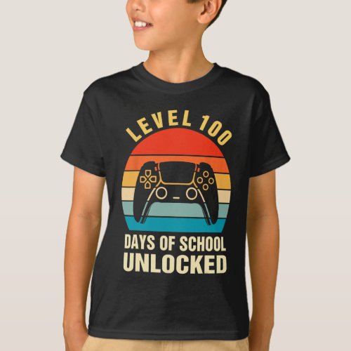 100 Days Of School Unlocked Gamer Video Games Boys T_Shirt