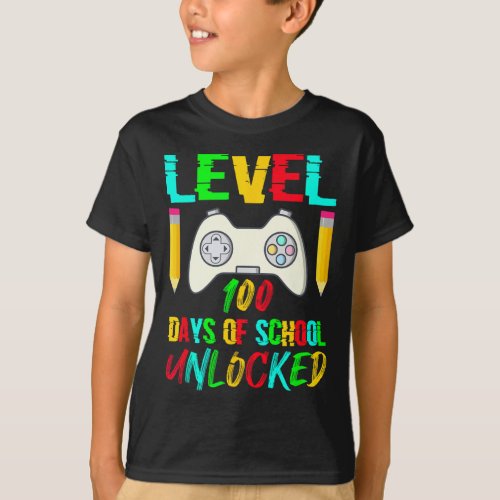 100 Days Of School Unlocked Gamer Video Games Boys T_Shirt