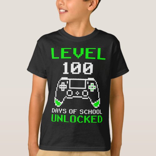 100 Days Of School Unlocked Gamer Video Games Boys T_Shirt