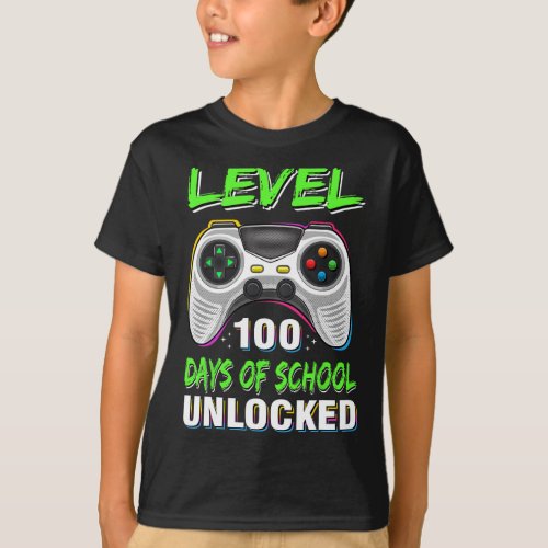 100 Days Of School Unlocked Gamer Video Games Boys T_Shirt