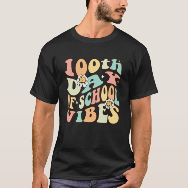 100 Days Of School Vibes 100th Day Of School Retro T-Shirt (Front)