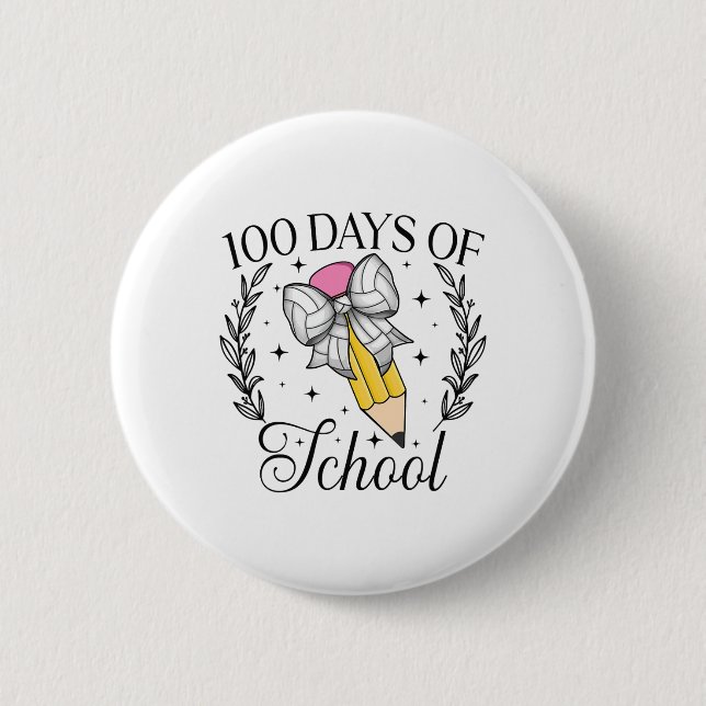 100 Days Of School Volleybyll Coquette Pencil Bow  Button (Front)