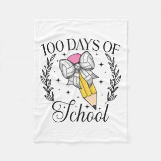 100 Days Of School Volleybyll Coquette Pencil Bow Fleece Blanket