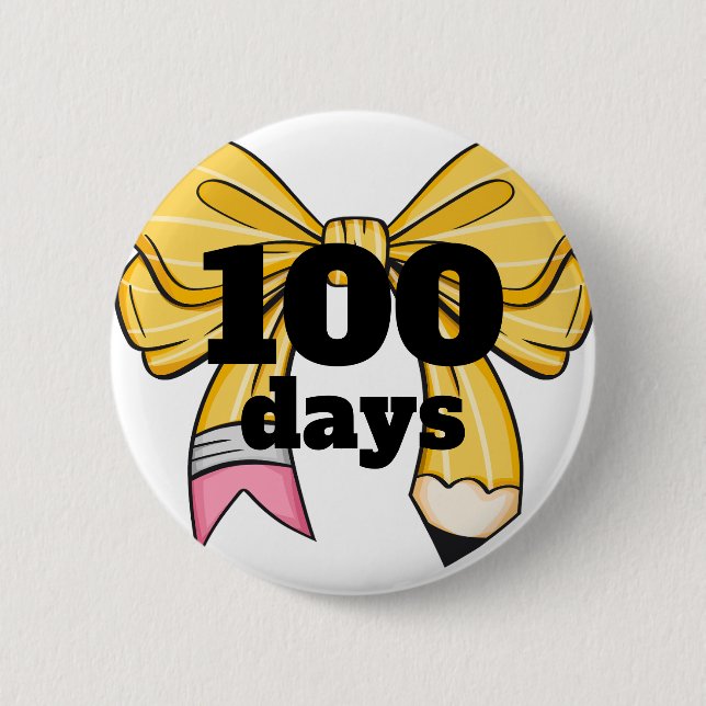 100 Days of School Yellow Pencil Bow Button (Front)