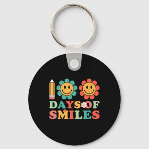 100 Days Of Smiles Retro Groovy Teacher 100th Day Keychain