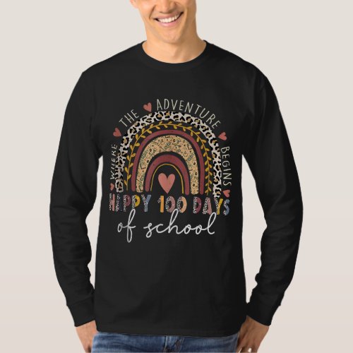 100 Days Rainbow Leopard Boho 100th Day Of School  T_Shirt