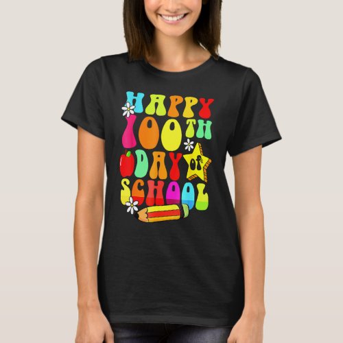 100 Days Retro Groovy Happy 100th Day Of School Te T_Shirt