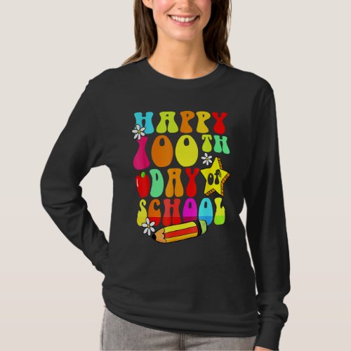 100 Days Retro Groovy Happy 100th Day Of School Te T_Shirt