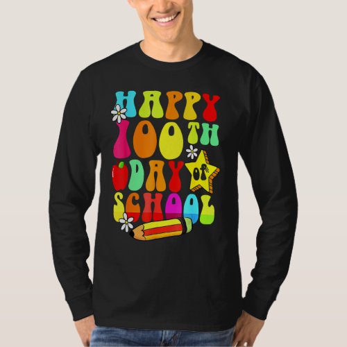 100 Days Retro Groovy Happy 100th Day Of School Te T_Shirt