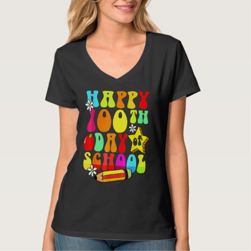 100 Days Retro Groovy Happy 100th Day Of School Te T_Shirt