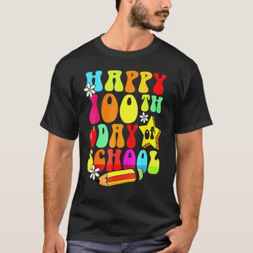 100 Days Retro Groovy Happy 100th Day Of School Te T_Shirt