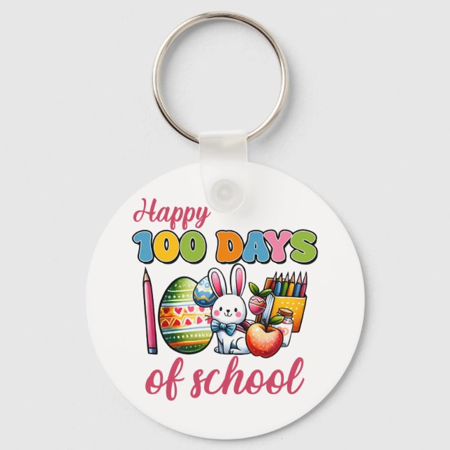 100 Days School Boy Girl Easter 100 Day of School Keychain (Front)