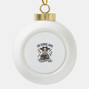 100 Days School Cow Vintage Engraving Teacher Shir Ceramic Ball Christmas Ornament