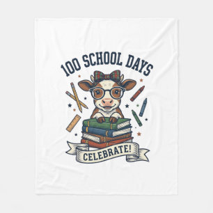100 Days School Cow Vintage Engraving Teacher Shir Fleece Blanket