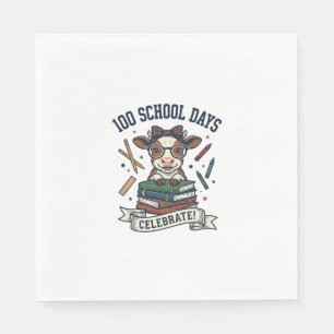 100 Days School Cow Vintage Engraving Teacher Shir Napkins