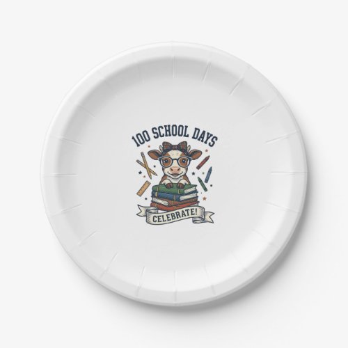 100 Days School Cow Vintage Engraving Teacher Shir Paper Plates