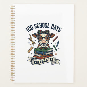 100 Days School Cow Vintage Engraving Teacher Shir Planner