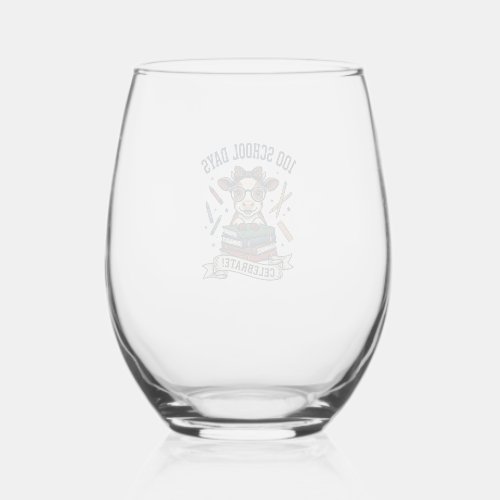 100 Days School Cow Vintage Engraving Teacher Shir Stemless Wine Glass