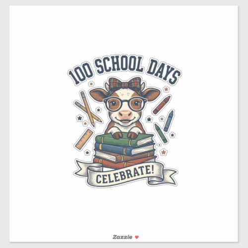 100 Days School Cow Vintage Engraving Teacher Shir Sticker