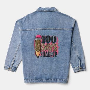 100 Days Shapper Leopard Pencil Funny Presents Denim Jacket