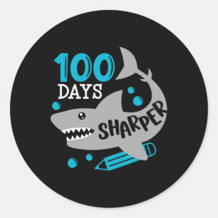 100 Days Sharper Shark 100th Day Of School For Boy Classic Round Sticker
