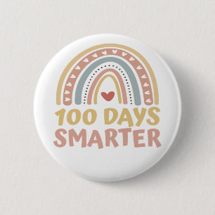 100 Days Smarter 100 Days of School Boho Rainbow Button