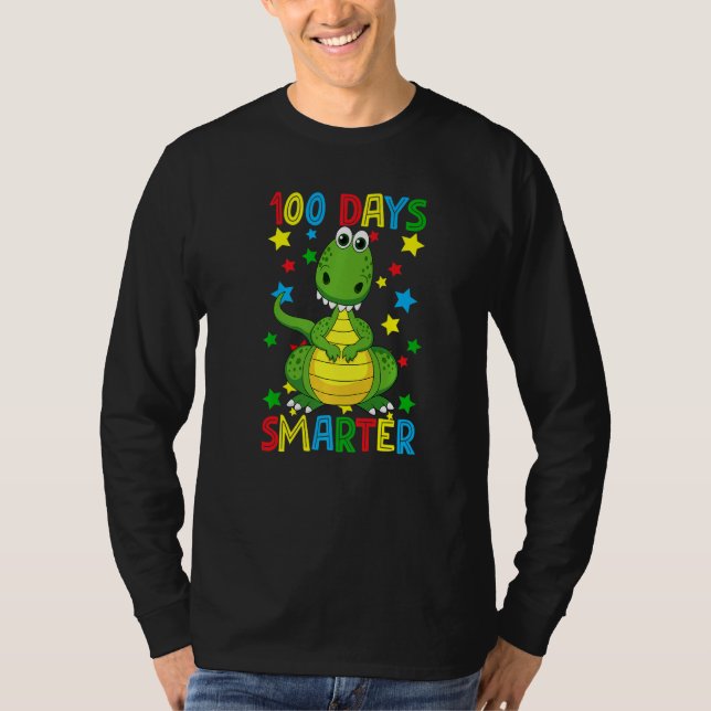 100 Days Smarter 100th Day Of School Cute Dinosaur T-Shirt (Front)