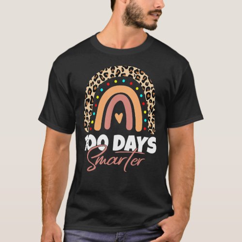 100 Days Smarter  100th Day Of School Rainbow Leop T_Shirt