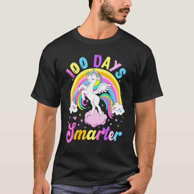 100 Days Smarter 100th Day Of School Unicorn Rainb T-Shirt (Front)
