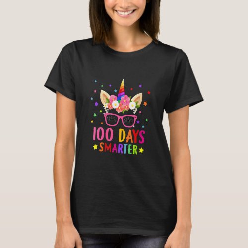 100 Days Smarter 100th Days Of School Unicorn Face T_Shirt