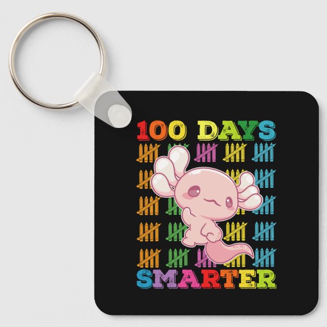 100 Days Smarter Axolotl 100th Day Of School Keychain (Front)