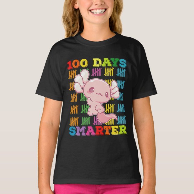 100 Days Smarter Axolotl 100th Day Of School T-Shirt (Front)