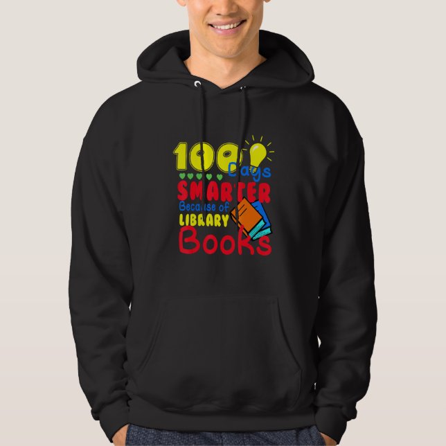 100 Days Smarter Because of Library Books Kids Tea Hoodie (Front)