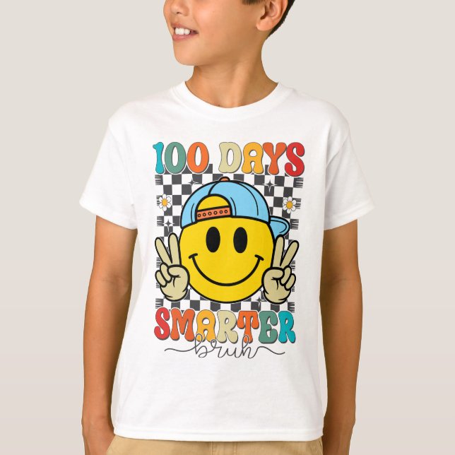 100 Days Smarter Bruh Funny 100 Days Of School T-Shirt (Front)