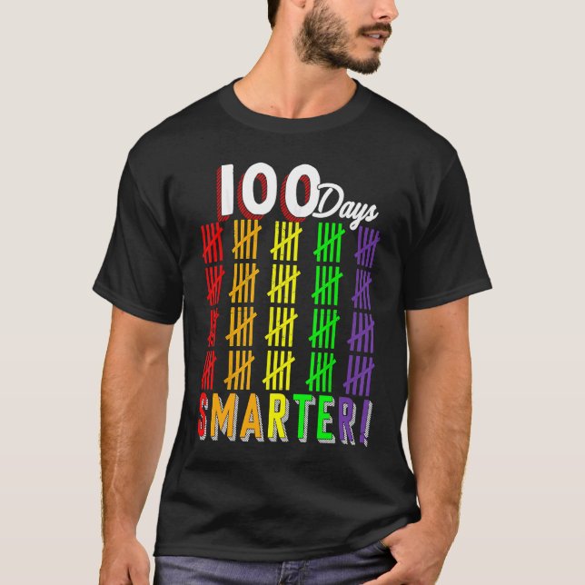 100 Days Smarter Counting Hash Marks 100th Day of  T-Shirt (Front)
