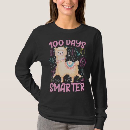 100 Days Smarter Cute Llama Teacher Kids 100th Day T_Shirt