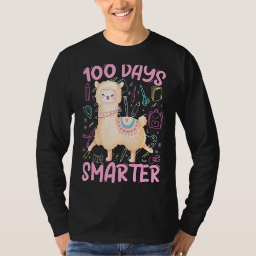 100 Days Smarter Cute Llama Teacher Kids 100th Day T_Shirt